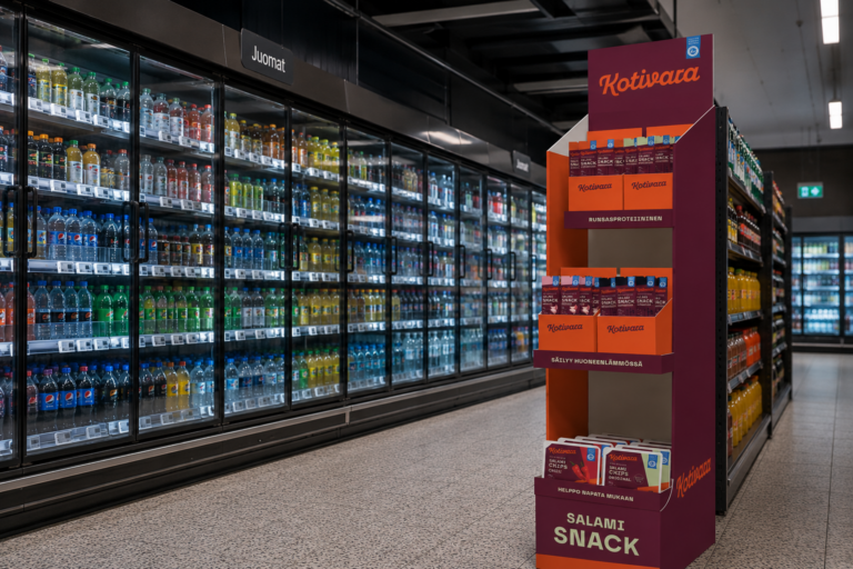 Kotivara Salami Snack esittelyteline kaupassa